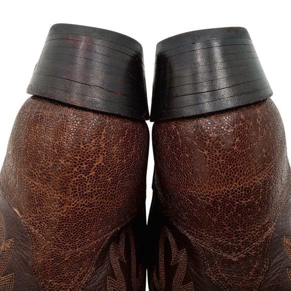 Vintage Lucchese Cowboy Boots Brown Exotic Leather Mens 8.5 D Custom Western